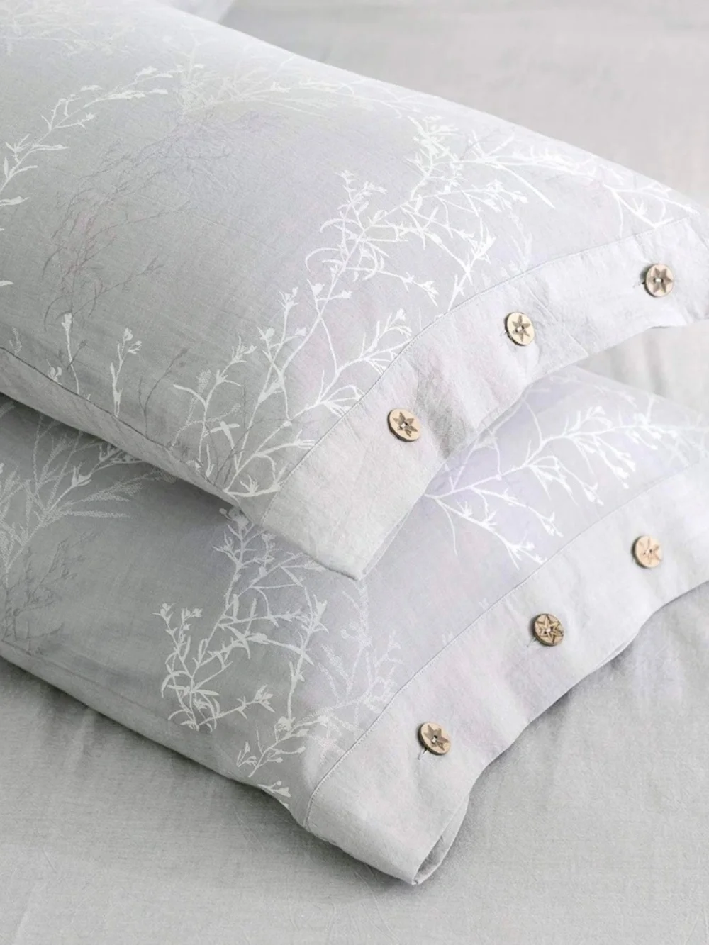 NOT FOR SALE - Gray White Jacquard Branch Floral Washed Cotton Set of 2